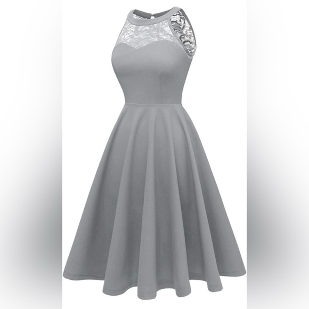 Elegant Gray Lace Women's Dress